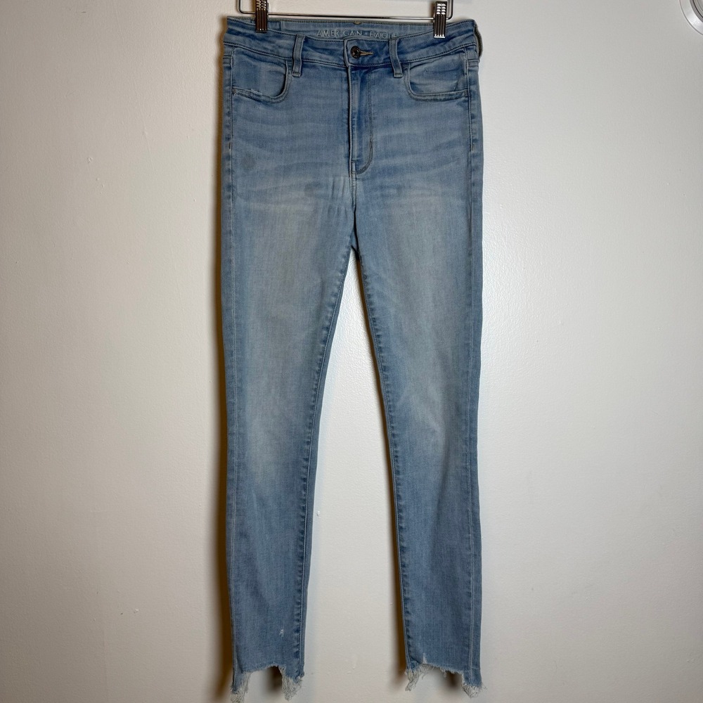 American Eagle Super Hi Rise Jegging Jeans Womens Light Wash Raw Hem Size
